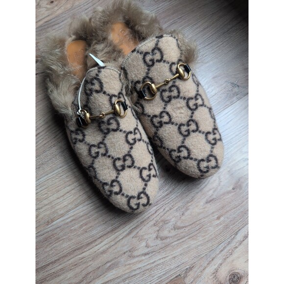Gucci Princetown GG Wool Fur Flats Mules Slip On Mens 9-9.5 - Picture 14 of 16